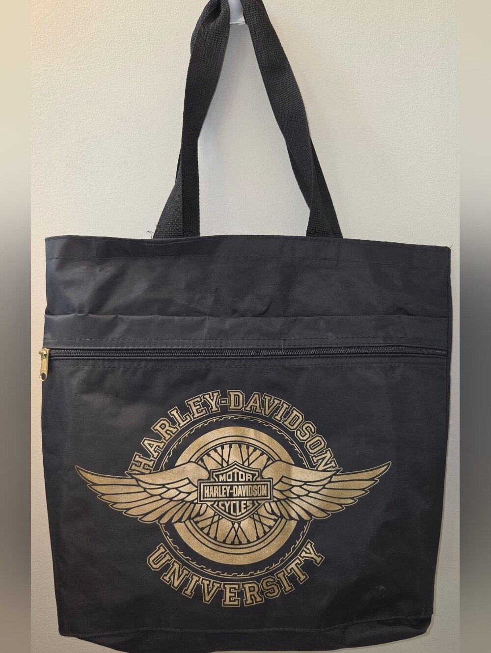 Vintage 2003 Harley-Davidson University Tote Bag Black Gold Winged Logo Nylon